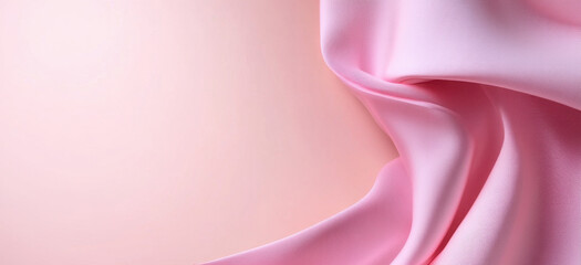 Pink silk fabric drapery on pink background with copy space for text. Breast cancer awareness advertising banner background