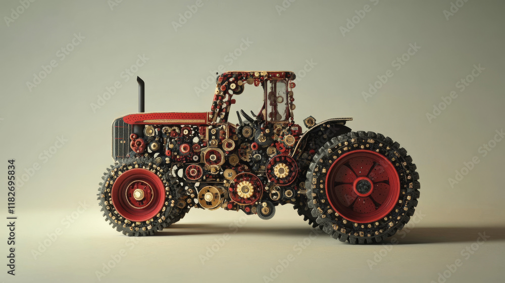 Poster tractor particles. the tractor consists of small circles and dots.