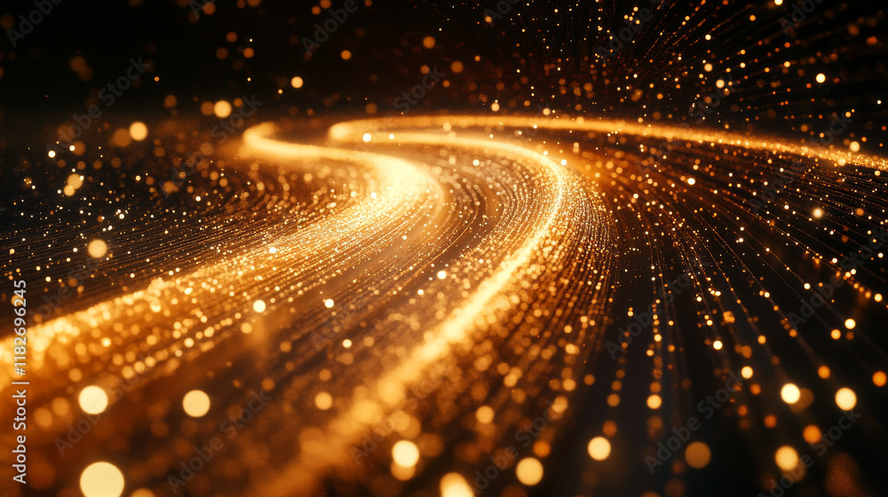 Poster train of particles on a dark background. train from circles and points