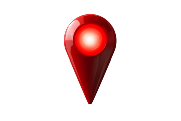 Isolated red pin icon on a transparent background, a symbol for location and navigation, perfect for map, travel, and GPS pointer sign, mark indicating a specific place or destination
