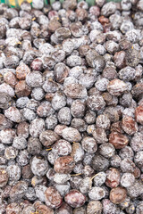 Sidi Bouzid, Tunisia. Dried fruit for sale at the outdoor souk in Bir al Haffay.