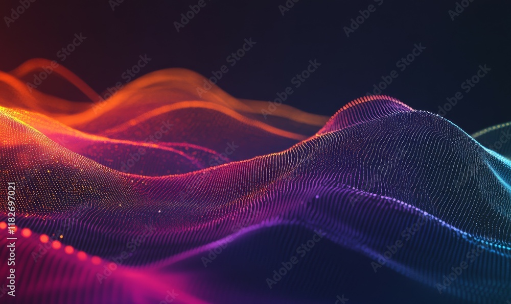Poster smart city and abstract dot point connect with gradient line and aesthetic intricate wave line desig