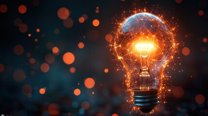 A glowing light bulb with sparkles and bokeh effects, symbolizing ideas and innovation.
