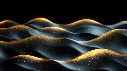 Obraz premium Abstract waves with a shimmering golden effect against a dark background.
