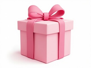 Obraz premium Pink Gift Box with Ribbon and Bow Isolated on White Background