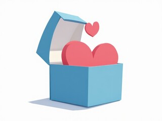 Open Blue Gift Box with Pink Hearts Inside Isolated on White Background