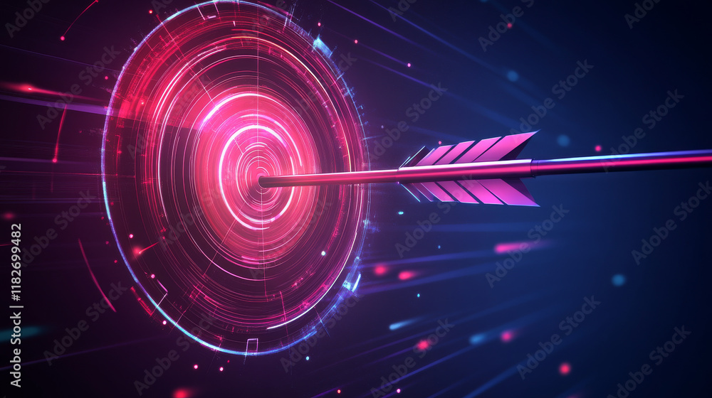 Poster holographic target precision: aim for success with this vector, featuring a holographic target and a