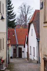 Telc, Czech Republic - January 4, 2025: Cityscape in the city center. Cityscapes of Telc, a historic city in the Czech Republic.