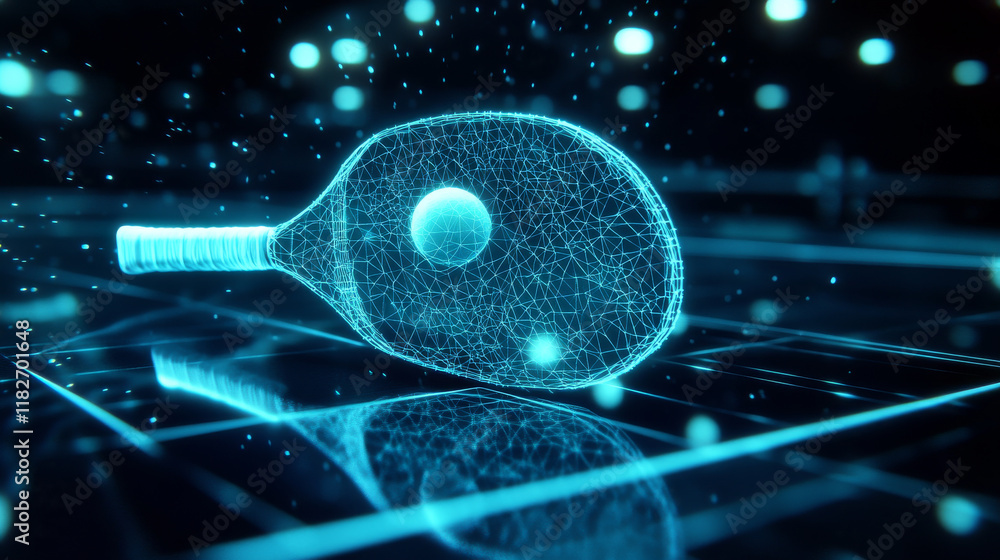 Aufkleber the hologram table tennis. a racket and a ball made of polygons, triangles of points and lines. pinp