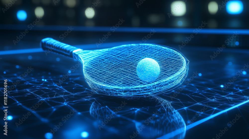 Aufkleber the hologram table tennis. a racket and a ball made of polygons, triangles of points and lines. pinp