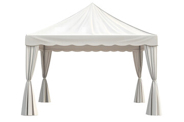 Modern white mobile marquee tent with flag on top and vector mock up protection roof for sun and rain at trade show.
