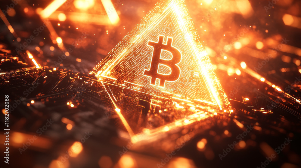 Poster hologram bitcoin wallet. bitcoin wallet made of polygons, triangles, dots, and lines. low-poly bitco