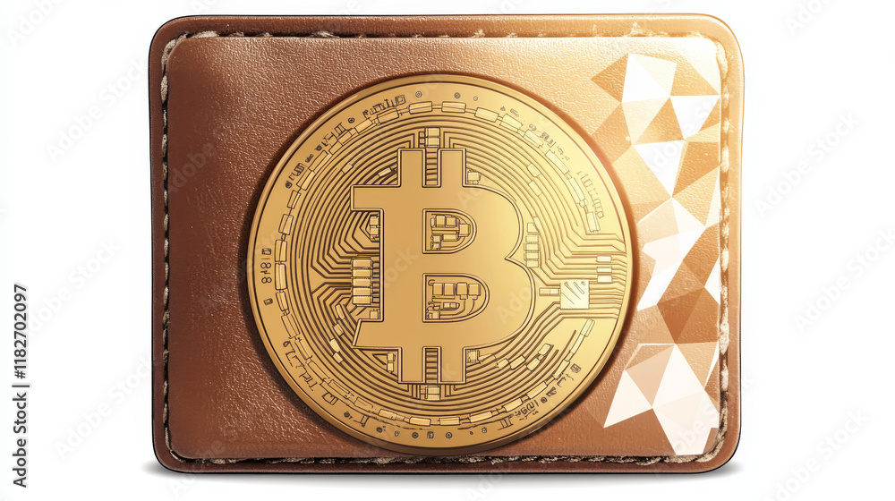 Poster hologram bitcoin wallet. bitcoin wallet made of polygons, triangles, dots, and lines. low-poly bitco