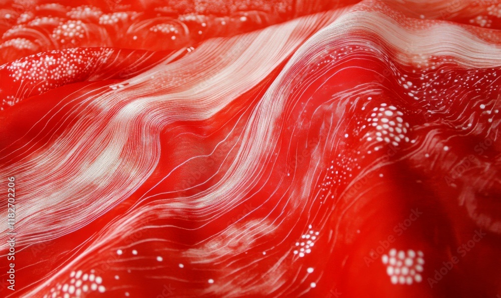 Poster red fabric with a pattern of red and white. the red fabric is flowing and has a sense of movement