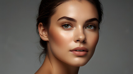 Fototapeta premium Close-Up of a Woman with Smooth and Radiant Skin, Exuding Natural Beauty