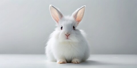 Fototapeta premium Adorable White Rabbit Posing on Pure White Background - Perfect for Easter, Spring, or Pet Photography