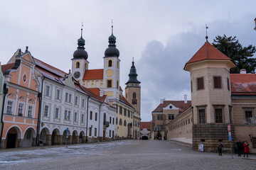 Telc, Czech Republic - January 4, 2025: Cityscape in the city center. Cityscapes of Telc, a historic city in the Czech Republic.