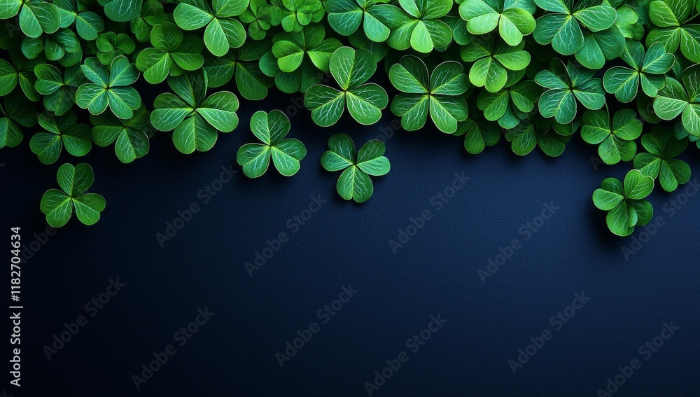 Poster green st. patrick's day background featuring clovers with ample whitespace