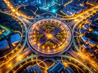 Aerial Drone Shot: Dynamic Circular Network, Vibrant Glowing Connections