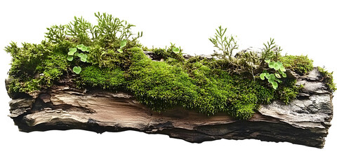 Green moss on tree bark isolated on PNG