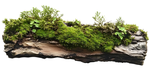 Green moss on tree bark isolated on PNG