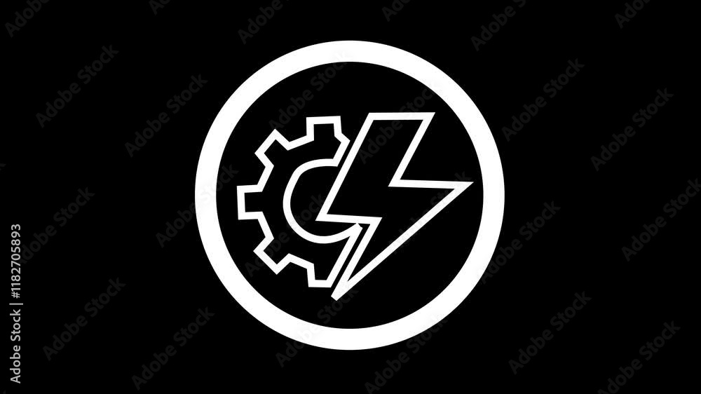 Poster glowing neon line setting icon with power icon animated. technology setting icon concept. glowing se