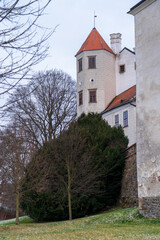 Telc, Czech Republic - January 4, 2025: Cityscape in the city center. Cityscapes of Telc, a historic city in the Czech Republic.