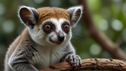 Obraz premium Cute red-fronted lemur primate sitting on branch.