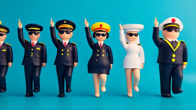 Playful Cartoon Team of Business People and Ship Illustration