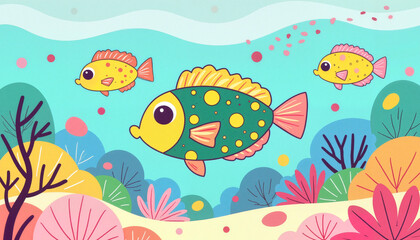 Playful fish swimming in colorful underwater scene, nature's joy