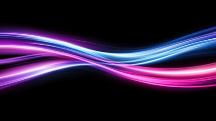 Intertwined pink and blue neon light waves on a black background. energy and technology concept