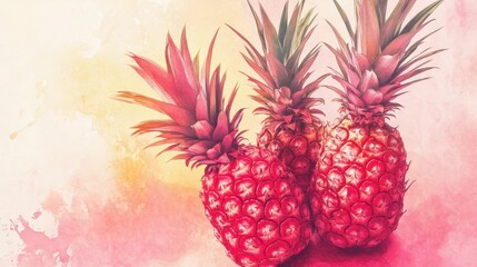 Stunning Pink Pineapples, A Vibrant Watercolor Still Life, Perfect for Tropical Home Decor