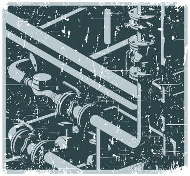 Pipes and valves retro poster