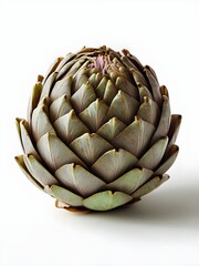Obraz premium A beautifully detailed artichoke, its layered petals forming a natural geometric masterpiece against a clean white background.