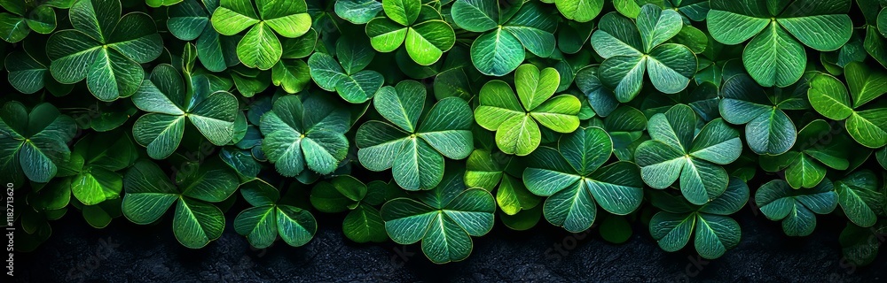 Poster symbol of st. patrick's day with three-leaved shamrocks and a four leaf clover on a green background
