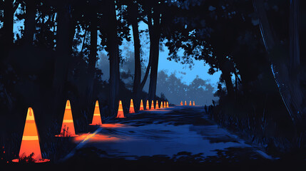 Night training with cones. Willowlight. Illustration