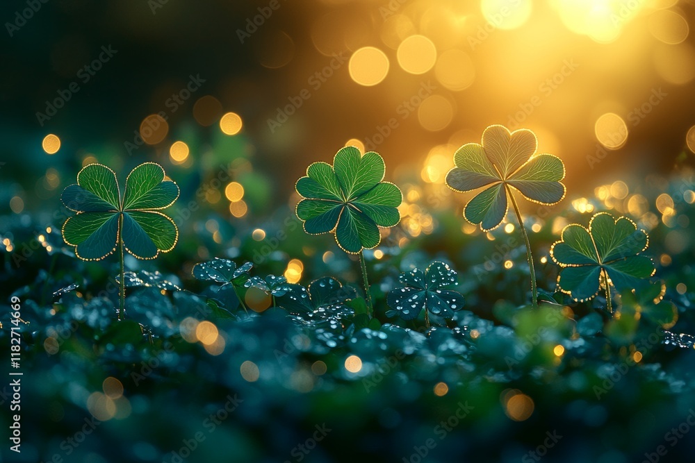 Poster stock st. patrick's day background enhanced with bokeh effect and clovers