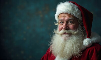 Portrait of Santa Claus in Red Suit and Hat