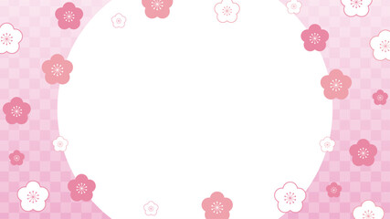 市松模様 梅の花 ピンク フレーム 和柄 和風 ベクター