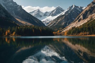 Obraz premium a mountain range with a lake in the middle