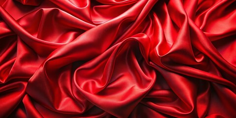 Obraz premium Aerial View of Luxurious Red Satin Fabric Draped Elegantly