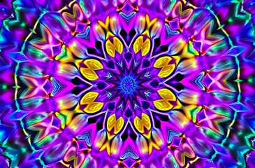 Obraz premium Vibrant Psychedelic Mandala Wallpaper - Mesmerizing Kaleidoscope Patterns