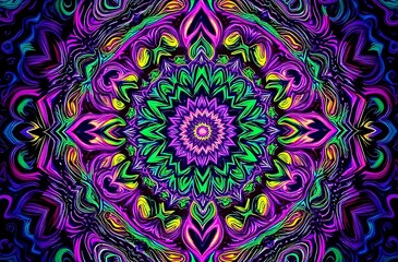 Vibrant Psychedelic Mandala Flower - Symmetrical Abstract Background