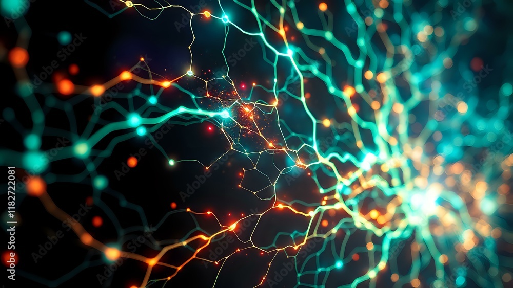 Poster dynamic neural network abstract art - bioluminescent glow, cybernetic nodes