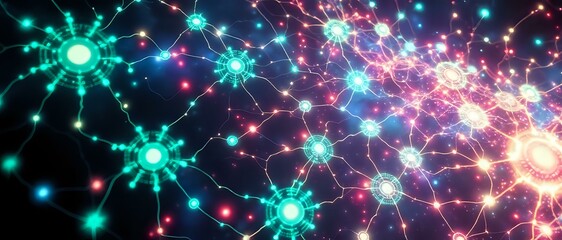 Obraz premium Cosmic Neural Network - Bioluminescent Galaxy with Art Nouveau Lines