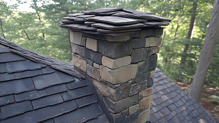 Naklejka premium Chimney with Shingles on Roof