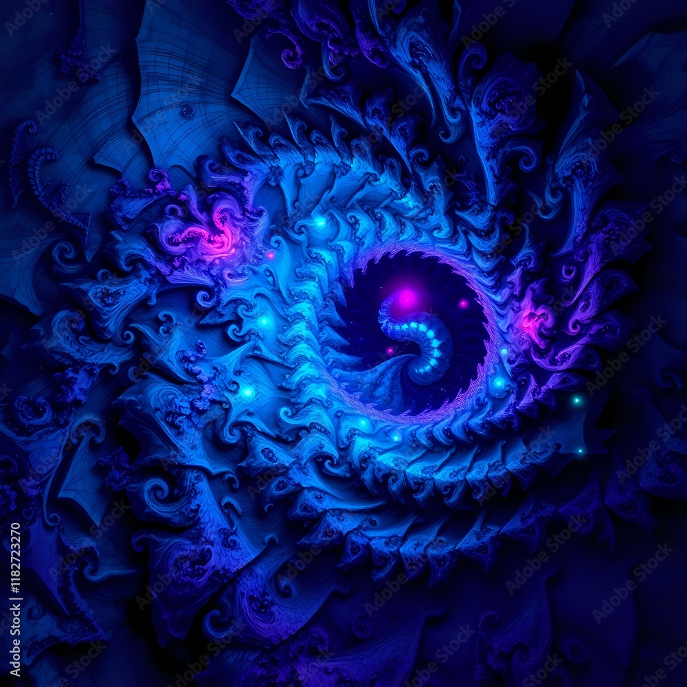 Poster cosmic vortex: spiral galaxy with intricate fractal patterns