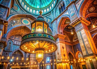 Fototapeta premium Alabaster Mosque Cairo Interior: Macro Detail of Arch Lamp & Ceiling