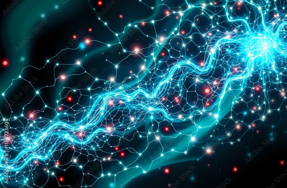 Poster dynamic neural network bioluminescence art nouveau design