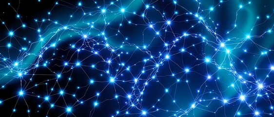 Stellar Night Sky with Bioluminescent Neural Network Design - Art Nouveau Style